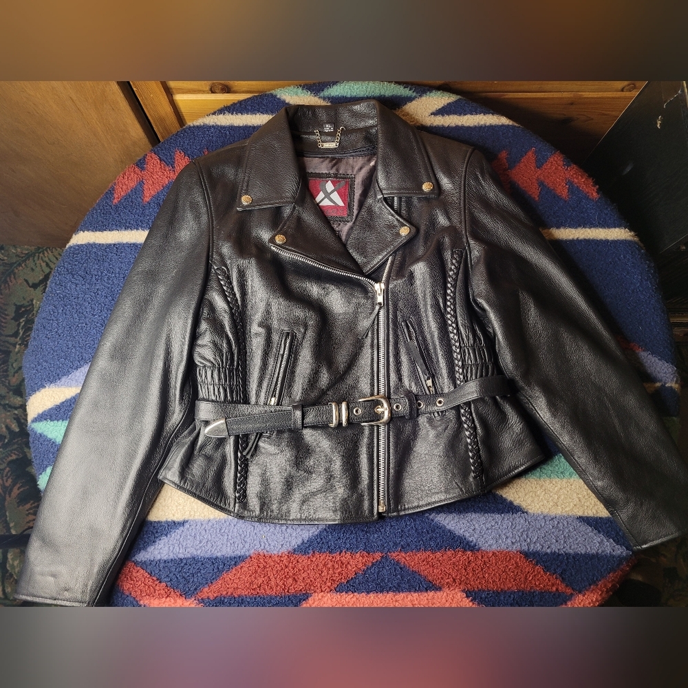Xpert Leather Motorcycle Jacket Womens XL Black Thinsulate Lined Biker